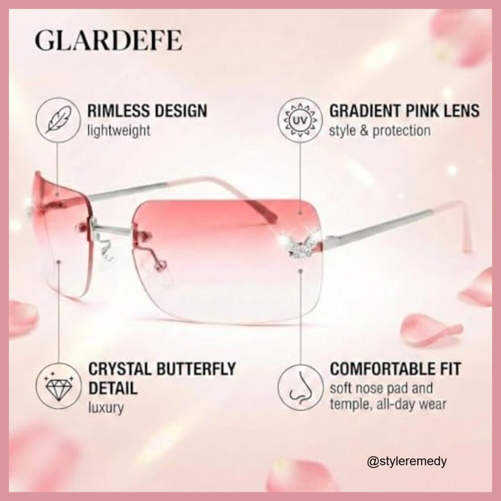 Metal Rimless Rectangular Sunglasses with UV400 P… - image 3